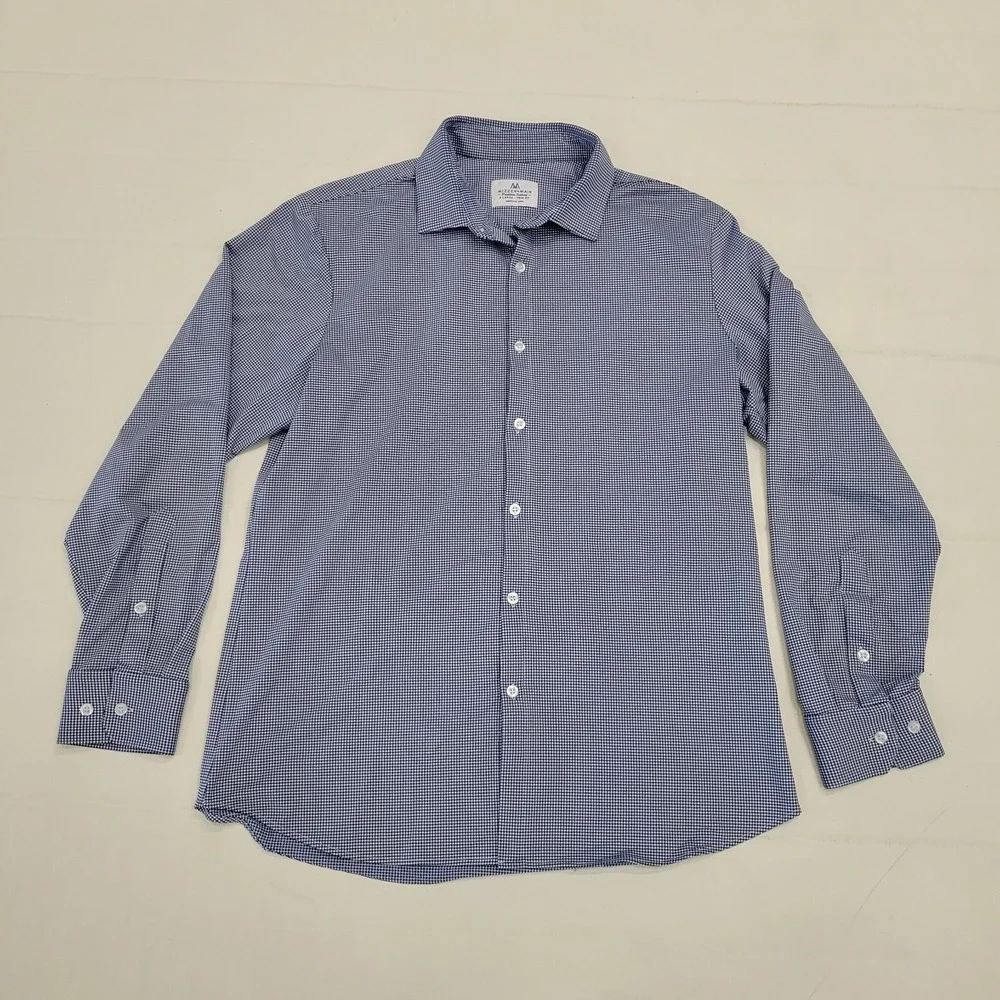 Mizzen + Main Long Sleeve Button Up Shirt Mens Sz XL Trim‎ Fit Blue Check Plaid